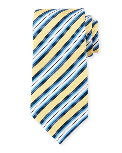 Kiton Multi-stripe Textured Silk Tie In Yellow