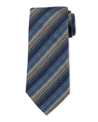 Ermenegildo Zegna Variegated Stripe Silk Tie In Blue