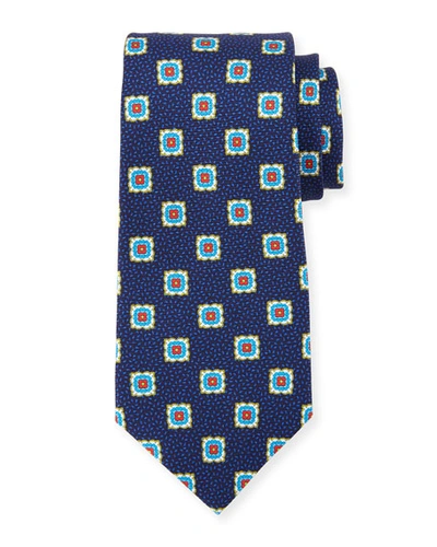 Kiton Fancy Medallion Silk Tie, Navy In Blue