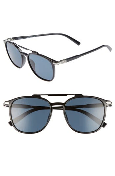 Ferragamo Men's Polarized Double-bridge Square Sunglasses In Matte Blue