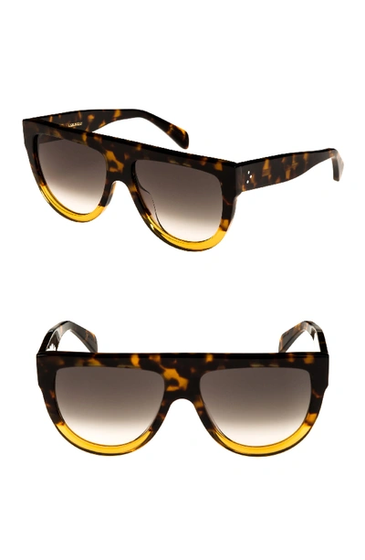 Celine Flattop Two-tone Shield International-fit Sunglasses, Brown Pattern In Havana/ Yellow/ Smoke Green