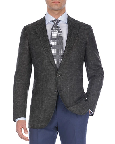 Isaia Textured Tri-blend Two-button Blazer In Charcoal