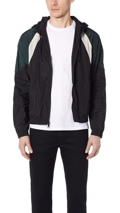Vince Hooded Soft-shell Jacket In Black/deep Forest