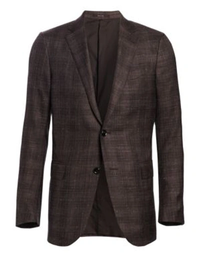 Ermenegildo Zegna Plaid Cashmere-blend Two-button Blazer In Dark Brown