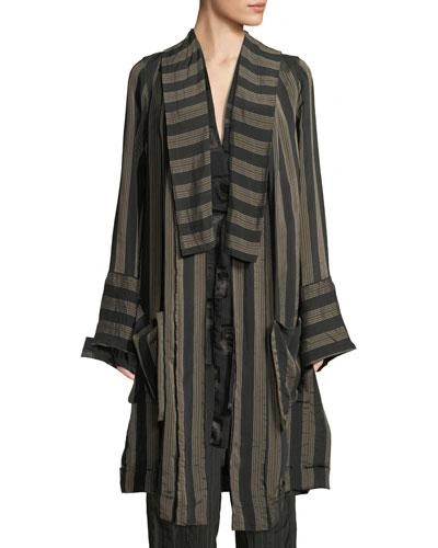 Urban Zen Kimono Striped Coat In Black