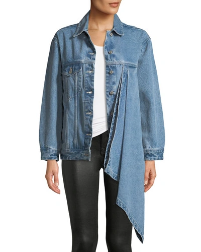 Victoria / Tomas Denim Jacket W/ Asymmetric Draped Detail In Blue