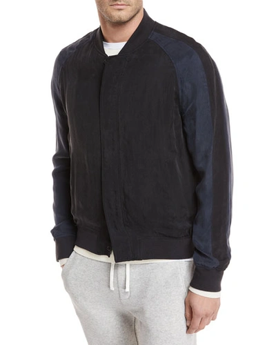 Vince Two-tone Bomber Jacket In Blk/mechanic Blue