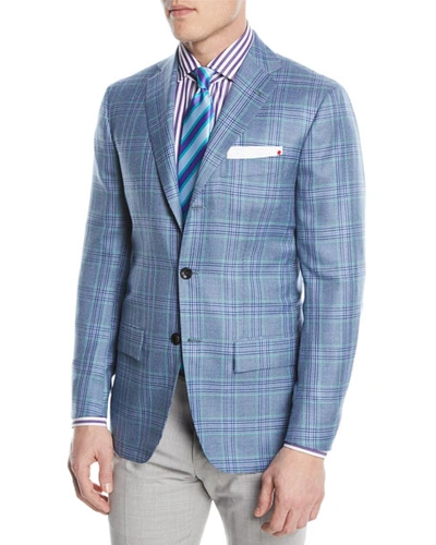 Kiton Plaid Cashmere-blend Two-button Sport Coat In Blue