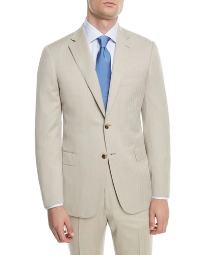 Brioni 150s Wool Herringbone Super Two-piece Suit In Taupe