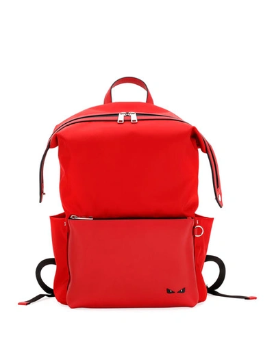 Fendi Microbugs Men's Leather-trim Backpack In Red