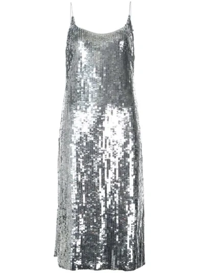 Oscar De La Renta Scoop-neck Sequin Cocktail Dress In Silver