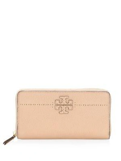 Tory Burch Mcgraw Zip Leather Continental Wallet In Sand