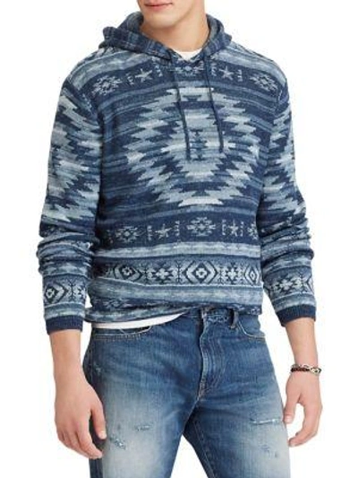 Polo Ralph Lauren Patterned Hooded Sweater In Blue
