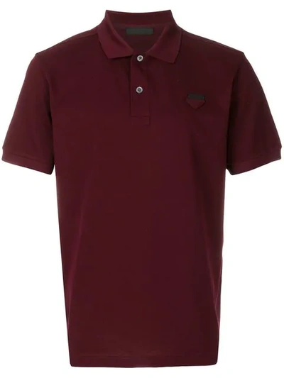Prada Contrast-collar Cotton-blend Polo Shirt In Bordeaux