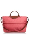 Longchamp Le Pliage Expandable Travel Duffel Nylon Weekender In Flower Pink/gunmetal