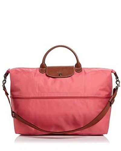 Longchamp Le Pliage Expandable Travel Duffel Nylon Weekender In Flower Pink/gunmetal