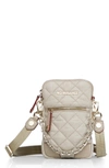 Mz Wallace Micro Crosby Quilted Oxford Nylon Convertible Crossbody - Beige In Atmosphere/gold