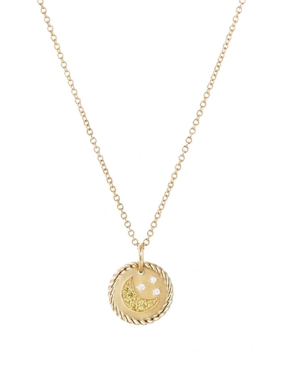 David Yurman Cable Collectibles Moon & Stars Necklace With Diamonds & Yellow Sapphire In 18k Gold In Metallic