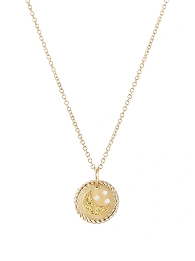 David Yurman Cable Collectibles Moon & Stars Necklace With Diamonds & Yellow Sapphire In 18k Gold In Yellow Gold