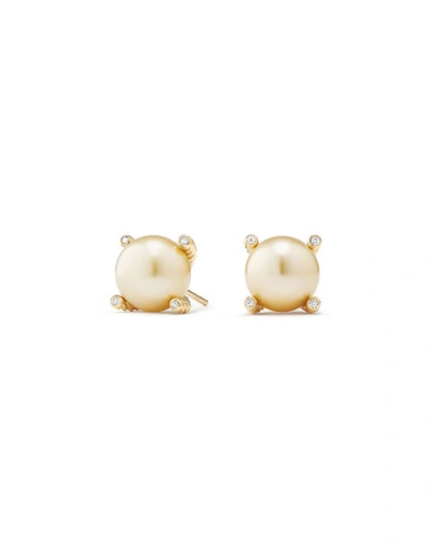 David Yurman Solari South Sea Yellow Cultured Pearl Earrings With Diamonds In 18k Gold