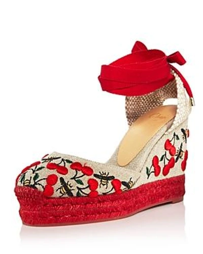 Castaã±er Women's Carina Merlion Park Embroidered Ankle Tie Wedge Espadrilles In Red