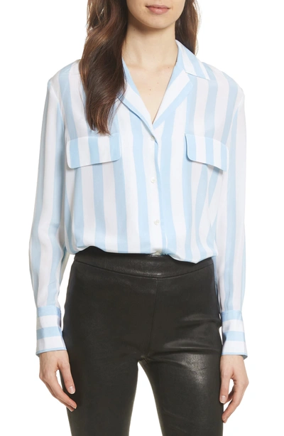 Frame Long-sleeve Button-front Striped Silk Blouse In Clear Blue Multi
