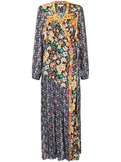 Frame Floral Longsleeved Raglan Wrap Dress In Multicolour