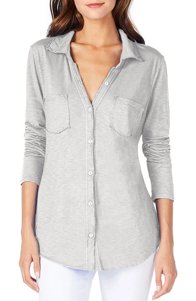 Michael Stars Knit Button Down Top In Heather Grey