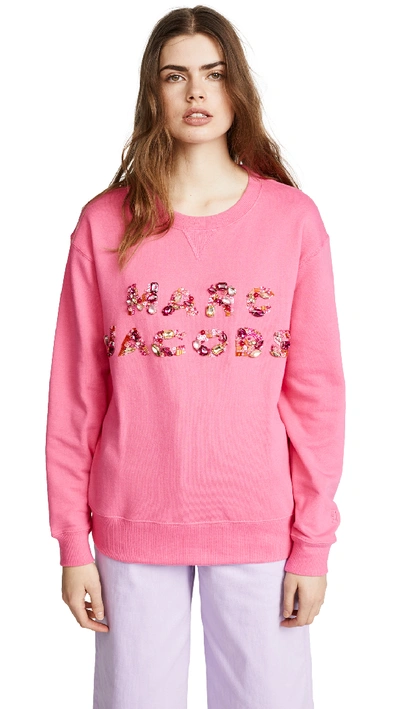 Marc Jacobs Embellished-logo Crewneck Sweatshirt In Rose-pink