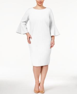 Calvin klein tiered bell sleeve sheath dress plus size white