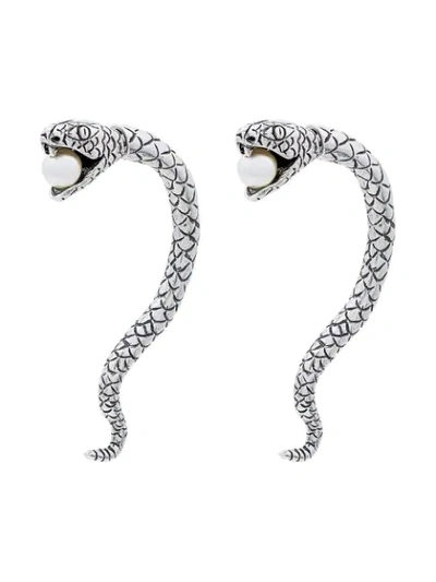 Saint Laurent Metallic Silver Marrakech Perle Serpent Earrings