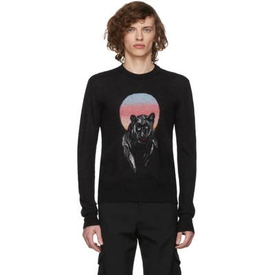 Saint Laurent Panther Intarsia Mohair-blend Sweater In Black