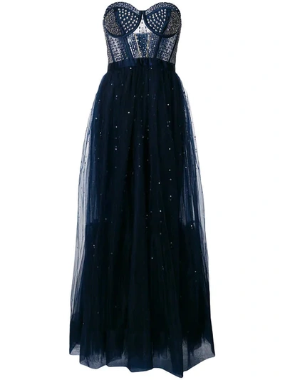 Temperley London Silk Satin & Sequined Tulle Dress In Blue