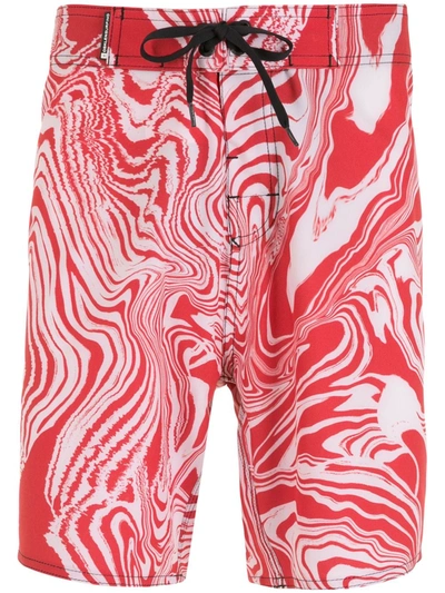 Osklen Marble-print Drawstring-waist Swim Shorts In Red