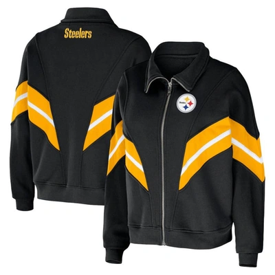 Wear By Erin Andrews Black Pittsburgh Steelers Plus Size Yarn Dye Stripe Full-zip Jacket