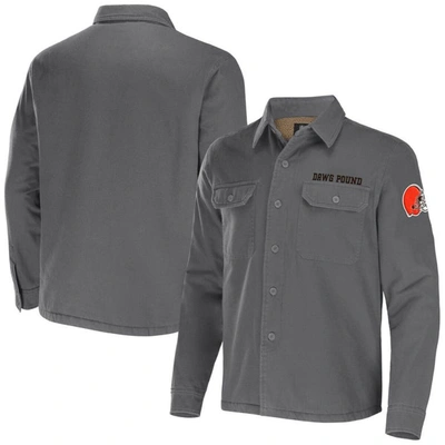 Nfl X Darius Rucker Collection By Fanatics Gray Cleveland Browns Canvas Button-up Shirt Jacket