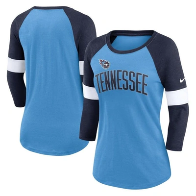 Nike Tennessee Titans Light Blue/heather Navy Football Pride Raglan 3/4-sleeve T-shirt
