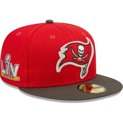 New Era Men's  Red, Pewter Tampa Bay Buccaneers Super Bowl Lv Letterman 59fifty Fitted Hat In Red,pewter