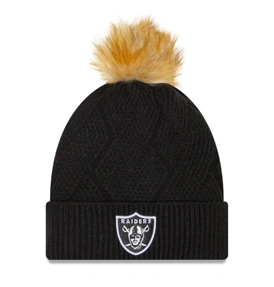 New Era Black Las Vegas Raiders Snowy Cuffed Knit Hat With Pom