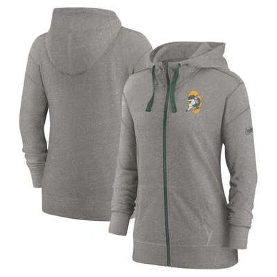 Nike Heather Charcoal Green Bay Packers Gym Vintage Full-zip Hoodie