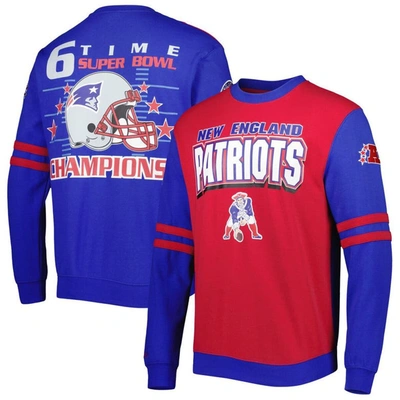 Mitchell & Ness Men's  Red, Royal New England Patriots Big And Tall Gridiron Classics Pullover Sweats
