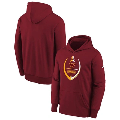 Nike Kids' Youth  Burgundy Washington Commanders Icon Performance Pullover Hoodie