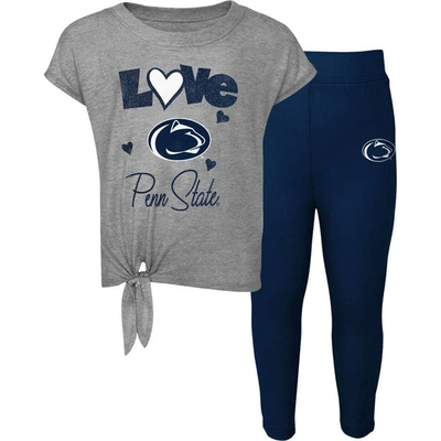 Outerstuff Kids' Toddler Heathered Gray/navy Penn State Nittany Lions Forever Love Team T-shirt & Leggings Set In Heather Gray