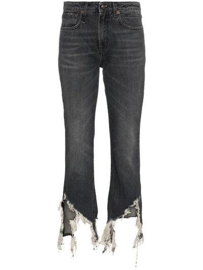 R13 High Waisted Cropped Distressed Jeans In Grey