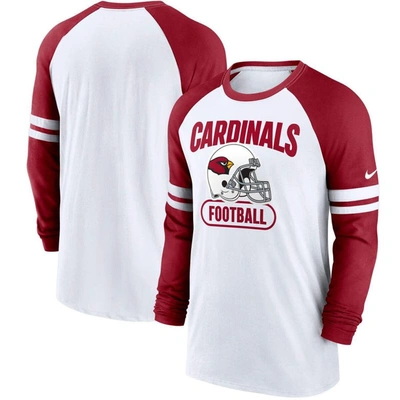 Nike Men's  White, Cardinal Arizona Cardinals Throwback Raglan Long Sleeve T-shirt In White,cardinal