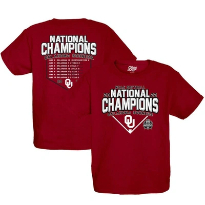 Blue 84 Kids' College World Series Champions Base Path Schedule T-shirt In Crimson