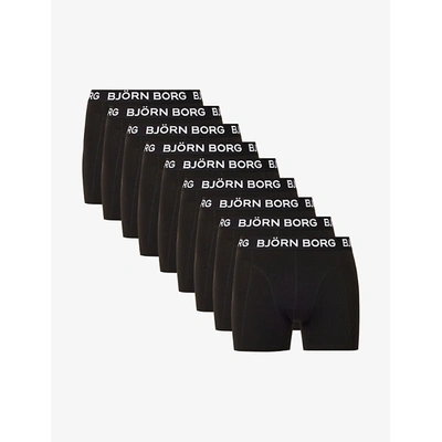 Bjorn Borg Logo-waistband Mid-rise Pack Of Nine Stretch-cotton Boxers In  Multipack 1 | ModeSens