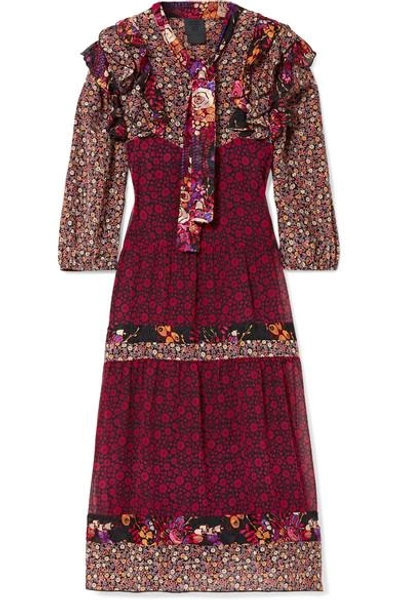 Anna Sui Butterflies And Bells Ruffled Printed Silk-jacquard Dress In Purple
