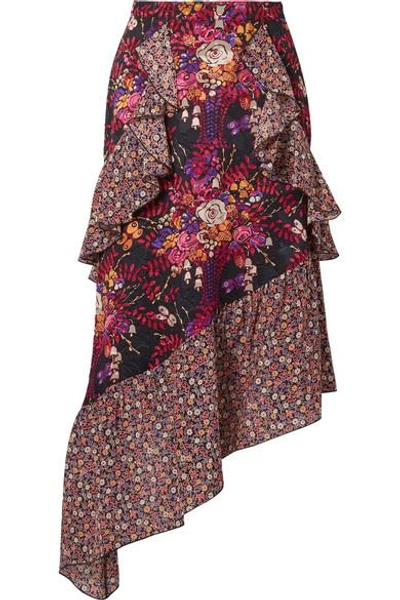 Anna Sui Butterflies And Bells Asymmetric Silk-jacquard Midi Skirt In Purple