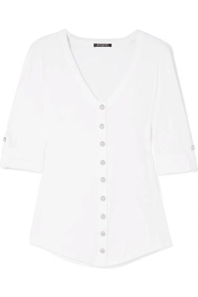 Balmain Button-embellished Cotton-jersey Top In White